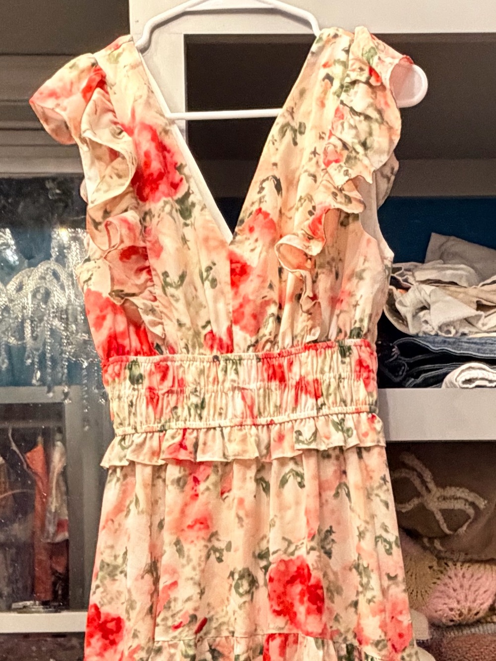 entro Floral Tiered Maxi Dress in Coral and Cream